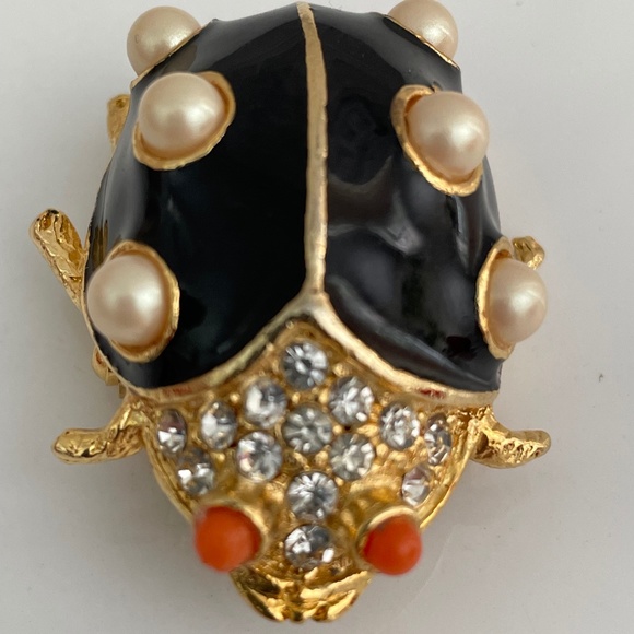 Vintage by Kenneth Jay Lane  GP ladybug brooch black enamel - Picture 2 of 14